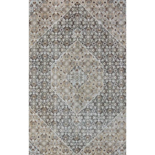 Persian Early 20th Century Antique Persian Tabriz Carpet With Geometric Diamond Design in Earth Tones For Sale - Image 3 of 13
