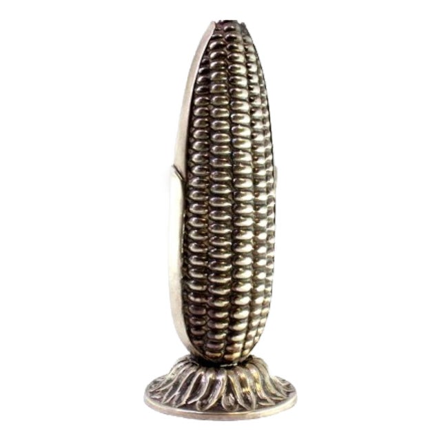 Corncob-Shaped Silver Toothpick Holder with Reliefs For Sale
