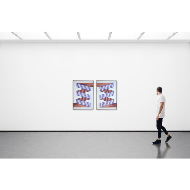 Op Art 2026, Op Art Painting Diptych of Purple Ribbon, Color Field Modern Painting on Watercolor Paper For Sale - Image 3 of 10