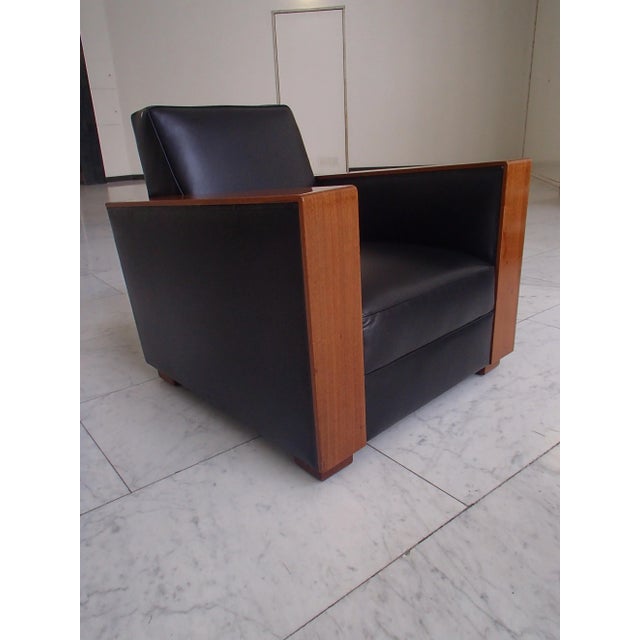 Art Deco Cubist Black Leather Lounge Chair, 1930s, in Restored conditions. Designed 1920 to 1949