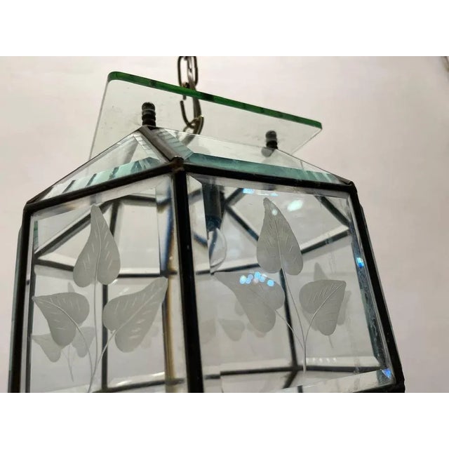 Vintage Etched Glass Bronze Light Pendant, 1950s For Sale - Image 3 of 11