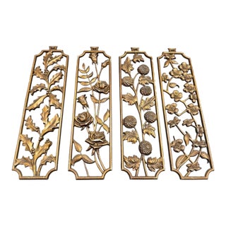 Mid 20th Century Set of Four 20" Hollywood Regency Gilt Botanical Wall Plaques by Sexton For Sale