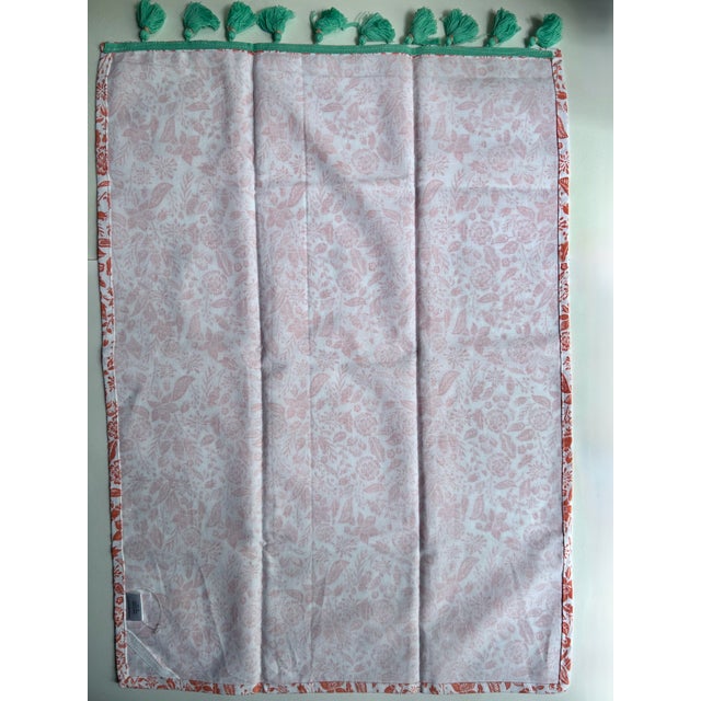 Pair Unused White Cotton, Coral Floral, Teal Tasseled Hand Towels For Sale - Image 11 of 17