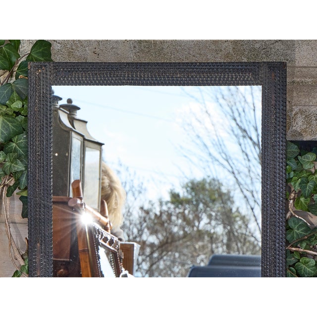 Wood French Tramp Art Mirror with Deeply Carved Geometric Frame, Circa 1900 For Sale - Image 7 of 12