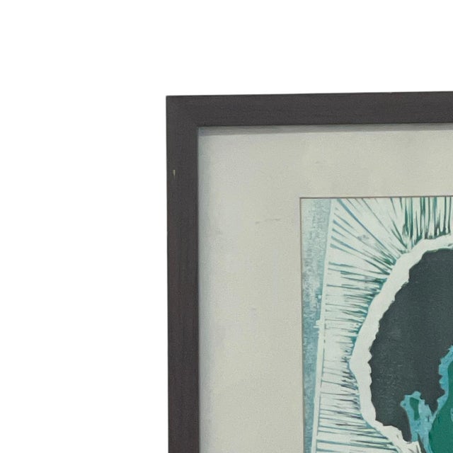 1970s 1970s Framed Contemporary Figurative Portrait Print in Blue and Green. For Sale - Image 5 of 10