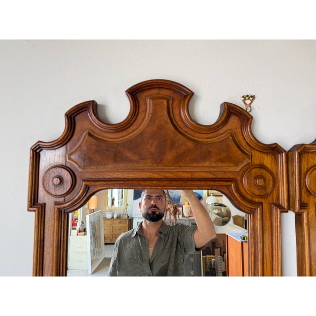 1970s Mid-Century Thomasville Walnut Wood Wall Mirrors – A Pair For Sale - Image 4 of 12