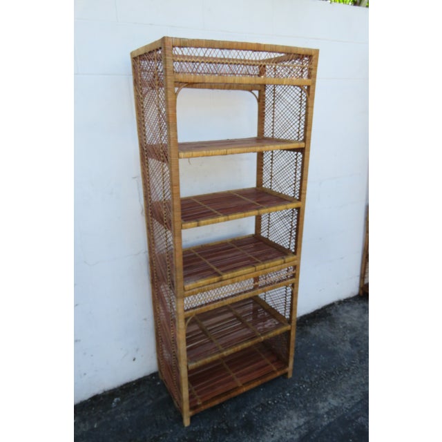 Wood Late 20th Century Bamboo Wicker Rattan Display Shelving Unit Etagere 6161 For Sale - Image 7 of 11