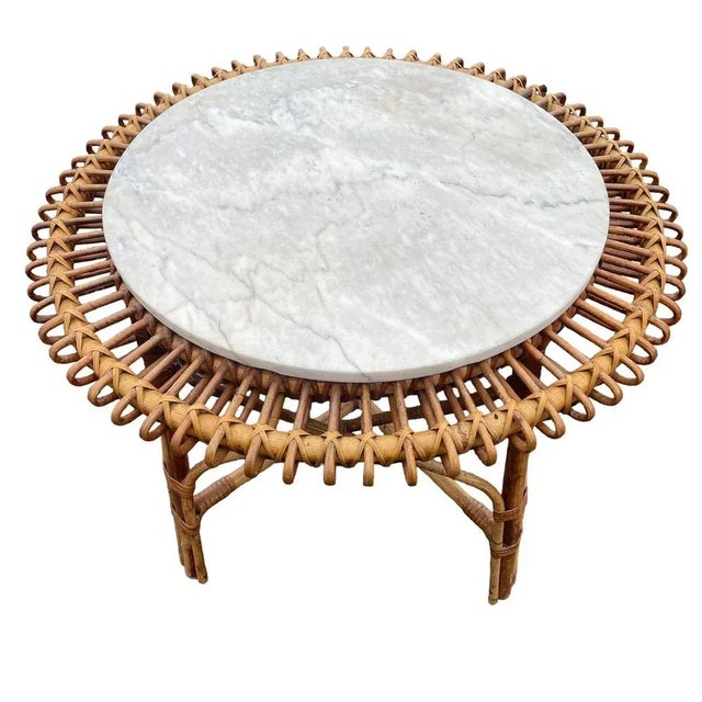 1950s Rattan and Marble Sun Table, 1950s For Sale - Image 5 of 10