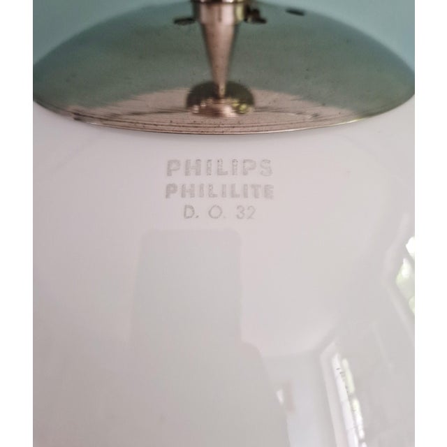 1930s Bauhaus Pendant Light in White Opaline Glass and Chromed Metal from Philips, 1930 For Sale - Image 5 of 11
