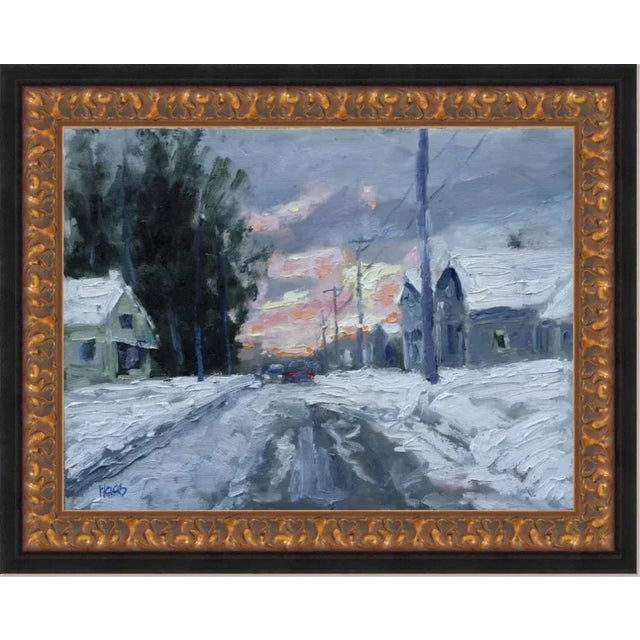 "Winter Dusk" Contemporary Winter Landscape Oil Painting For Sale - Image 9 of 12
