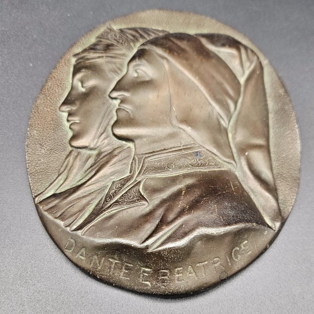 Art Nouveau Bronze Relief of Dante and Beatrice, 1890s, in Flawless conditions. Designed 1890 to 1919