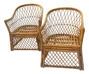 Rattan Lounge Chairs Set of 2 Circa 1960's