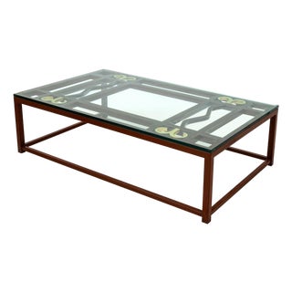 Contemporary Patinated Iron and Brass Coffee Table For Sale