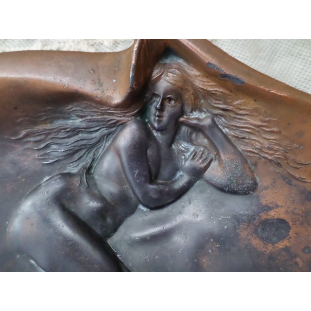 This is a Beautiful! Antique B & W Co. Art Nouveau Nude Bronze Hanging Plaque of a Girl with Flowing Hair in a Lilly Pad...