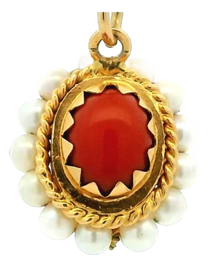 Italian Coral and Pearl Pendant in 18k Gold – Torre Del Greco, 1970s