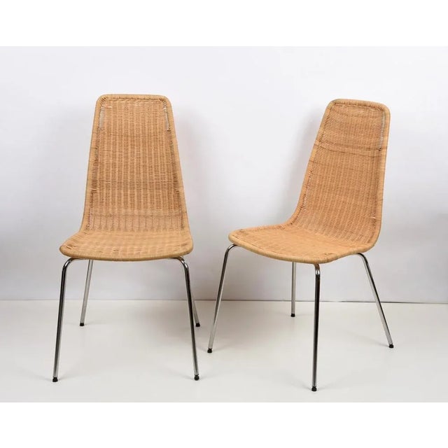 1970s Mid-Century Italian Chromed Metal Chairs with Removable Rattan and Wicker, 1970s, Set of 4 For Sale - Image 5 of 18
