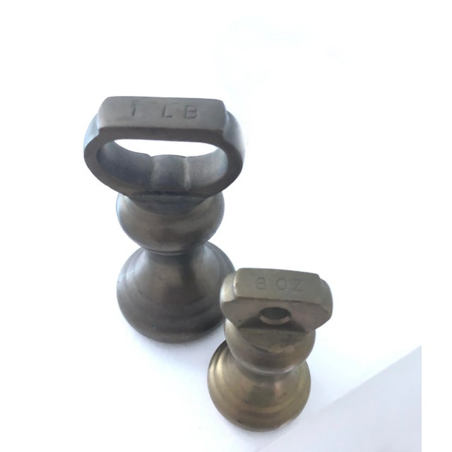 Metal Vintage English Black Heavy Cast Iron Scale and Brass Weights - 3 Pieces For Sale - Image 7 of 10