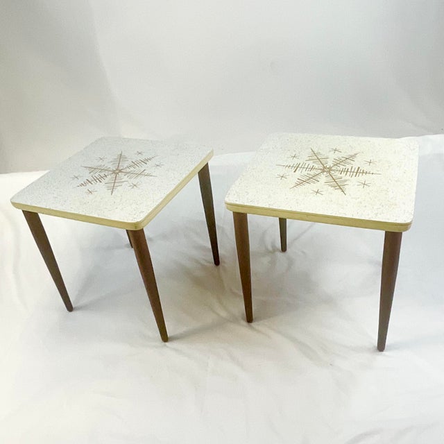 Mid-Century Modern Atomic Starburst Laminate Side Tables - A Pair For Sale - Image 10 of 11
