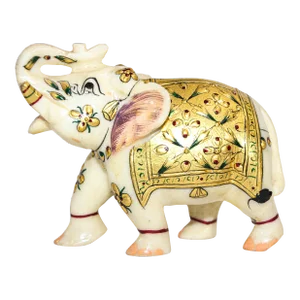 Vintage White Marble Jeweled Elephant Sculpture Paper Weight