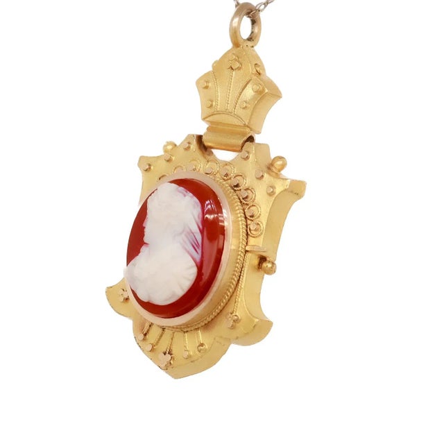 Antique Victorian 14k Gold & Agate Cameo Pendant For Sale - Image 4 of 11