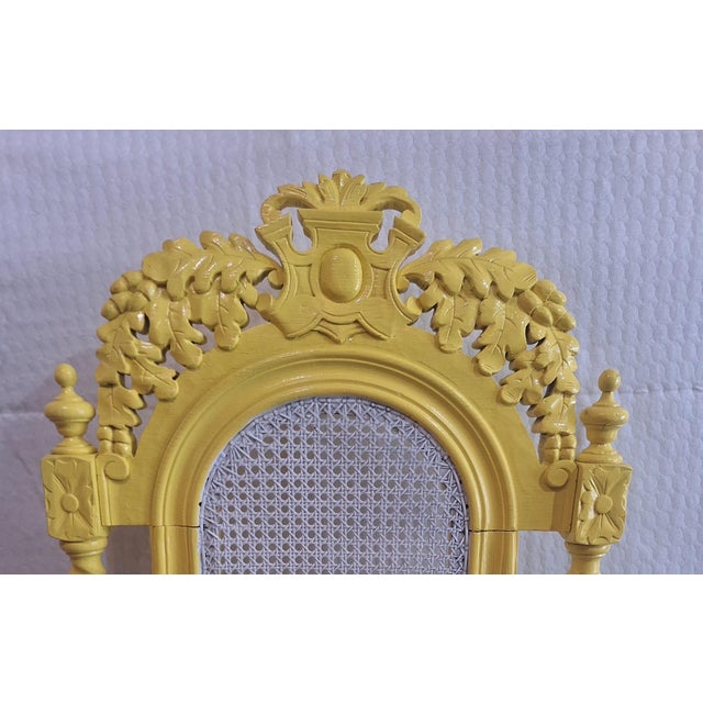 Antique Victorian Renaissance Revival Carved Wood Cane Armchair in Yellow For Sale - Image 9 of 10