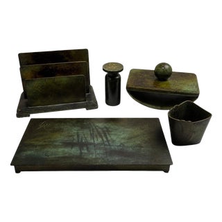 Swedish Grace Bronze Desk from GAB Guldmedsaktiebolaget, 1930s, Set of 5 For Sale
