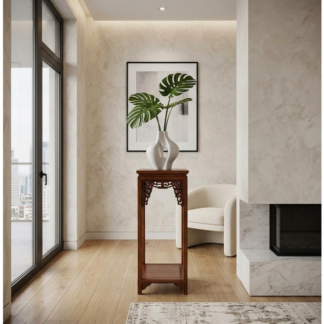 Chinese Light Brown Stain Square Ru Yi Plant Stand Pedestal Table For Sale - Image 11 of 11