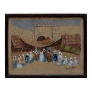 20th Century French Village Painting With Wooden Frame For Sale