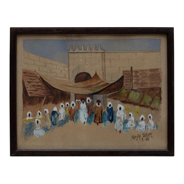 20th Century French Village Painting With Wooden Frame For Sale