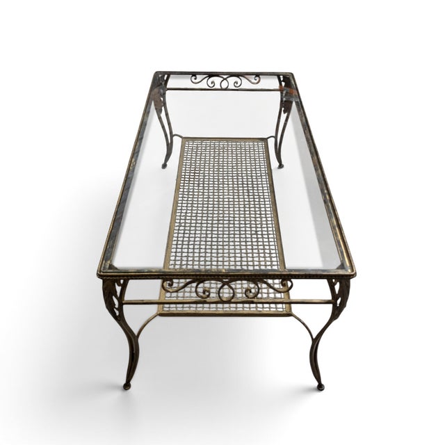 Traditional Late 20th Century Italianate-Style Scrollwork Metal and Glass Coffee Table For Sale - Image 3 of 16