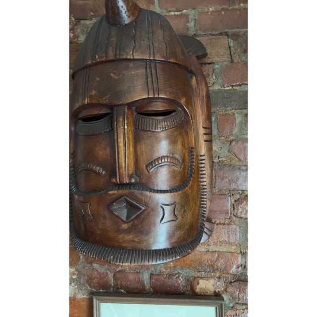 Brown 1970 African Tribal Wooden Mask Wall Art For Sale - Image 8 of 8