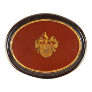 Continental Oval Tole Tea Tray With Gilt Armorial, 1825-50