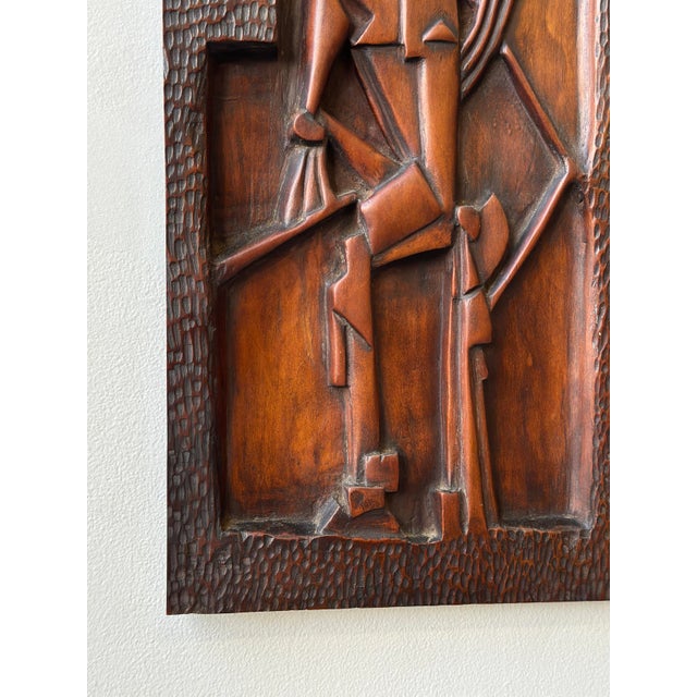 Vintage Cubist Carved Bas Relief Portrait, Circa 1940s For Sale - Image 9 of 12
