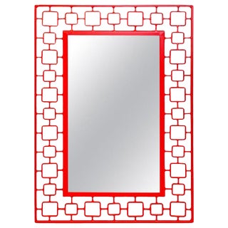 Mid 20th Century French Modern Red Enameled Iron Mirror For Sale