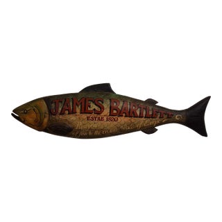 Antique Monumental Hand Carved and Painted James Bartlett Advertising Fish Sign For Sale