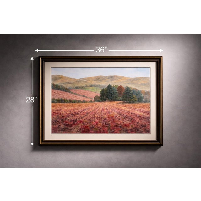 Paint Late 20th Century Signed Autumn Vineyard Landscape Watercolor by Henderson, S.W.A. — Framed For Sale - Image 7 of 7