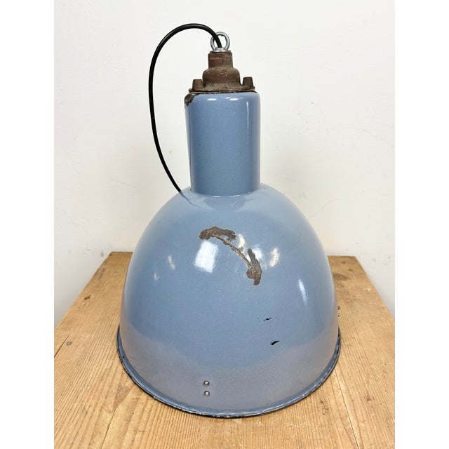 Vintage Blue Cast Iron Ceiling Lamp, 1950s For Sale - Image 10 of 14