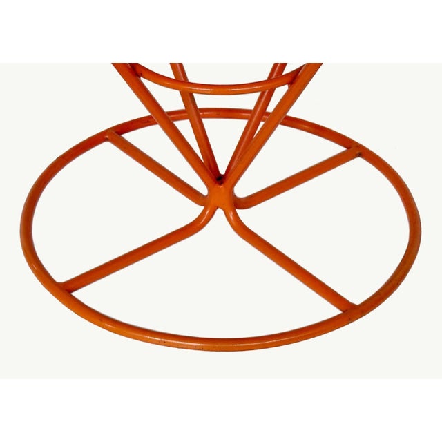 Center Table Round Vintage Enameled Orange Metal For Sale - Image 4 of 9