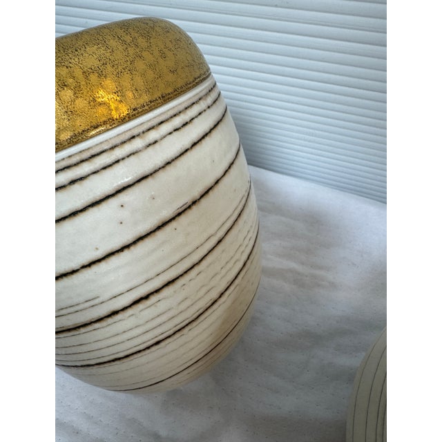 Caroline Whyman Golden Striped Vases, Set of Two For Sale - Image 12 of 12