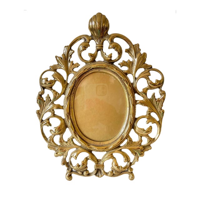Large Vintage Solid Brass Picture Frame For Sale