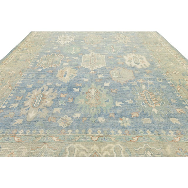 2020s Hand-Knotted Modern Oushak Wool Rug in Soft Sky Blue, Cream & Muted Teal For Sale - Image 5 of 11