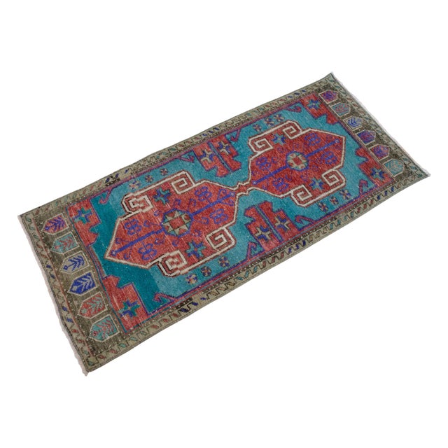1970s Vintage Turkish Rug Hand Knotted Small Rug Bath Mat Entryway Decor Kitchen Rug - 1'7" X 3'7" For Sale - Image 5 of 10