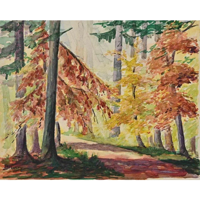 Autumn Landscape is an Original Watercolour attribute to Micheline Froun and realized in mid-20th century. Good condition,...