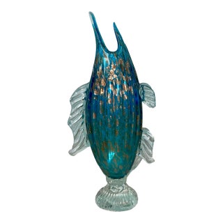 Tall Modernist Murano Style Fish With Gold Flecks For Sale