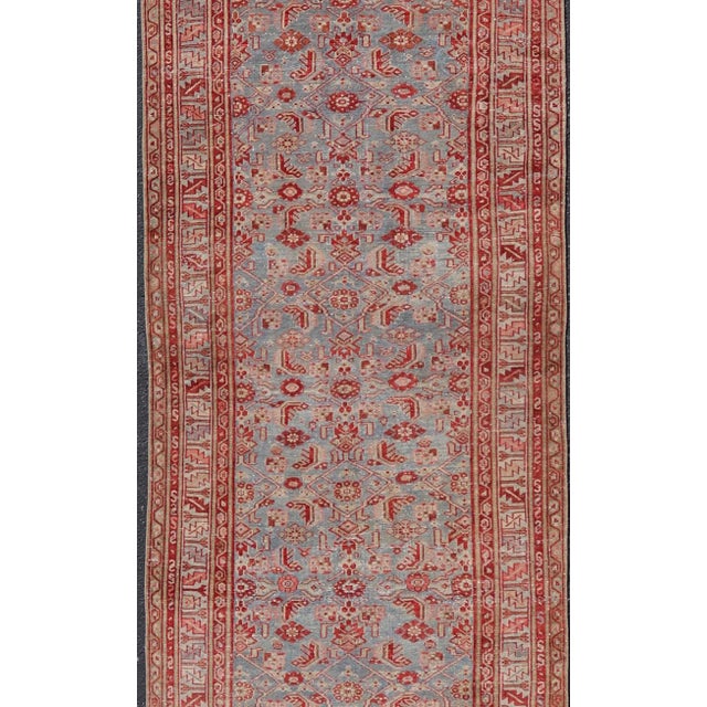Red Antique Persian Gallery Malayer Runner With Red and Blue 4'3 X 16'10 For Sale - Image 8 of 10