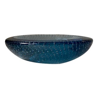 Blue Murano Glass Dish with Air Bubbles from Seguso, 1950s For Sale