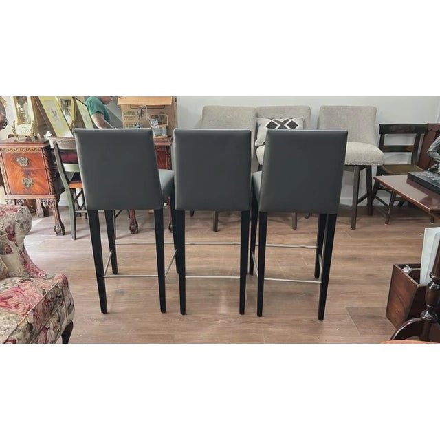 Set of 3 Modern Charcoal Gray Upholstered Counter Stools For Sale - Image 4 of 5
