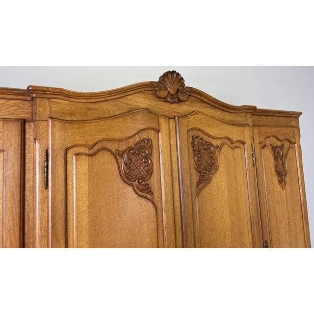 Vintage French Louis XVI Style Carved Oak 4-Door Wardrobe For Sale - Image 5 of 14
