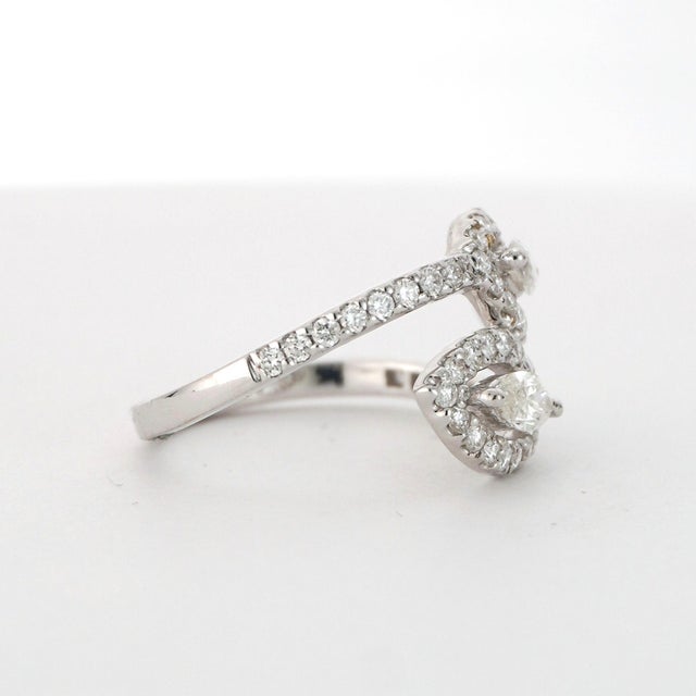 18k White Gold Diamond Ring With Marquise & Pavé Halo Design For Sale - Image 9 of 9
