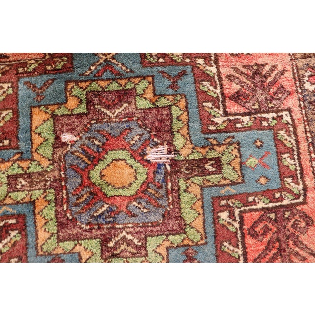 Vintage Caucasian Kazak Rug With Medallions in Coral and Turquoise 4'2 X 6'9 For Sale - Image 12 of 14